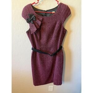 Eva Franco Dress Womens 8 Pink Black‎ Herringbone Cocktail Bow Vintage Chic